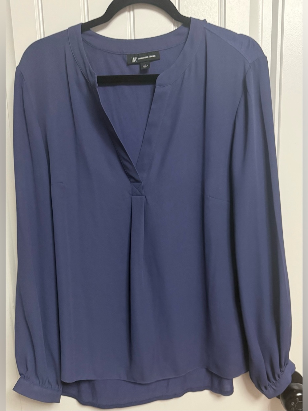 INC International Concepts Navy Peasant V-Neck Blouse
